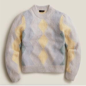 J. CREW Diamond Checked Argyle Cropped Crewneck Sweater Blue Cream